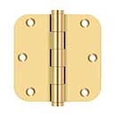 Deltana [CSB35R5] Solid Brass Door Butt Hinge - Button Tip - 5/8&quot; Radius Corner - Polished Brass (PVD) Finish - Pair - 3 1/2&quot; H x 3 1/2&quot; W