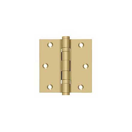 Deltana [DSB35B4] Solid Brass Door Butt Hinge - Ball Bearing - Button Tip - Square Corner - Brushed Brass Finish - Pair - 3 1/2&quot; H x 3 1/2&quot; W