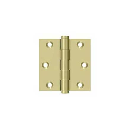 Deltana [DSB33-UNL] Solid Brass Door Butt Hinge - Button Tip - Square Corner - Polished Brass (Unlacquered) Finish - Pair - 3&quot; H x 3&quot; W