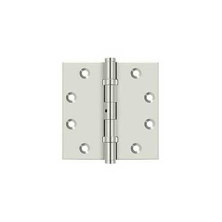 Deltana [DSB45NB14] Solid Brass Door Butt Hinge - Ball Bearing - Non-Removable Pin - Button Tip - Square Corner - Polished Nickel Finish - Pair - 4 1/2&quot; H x 4 1/2&quot; W