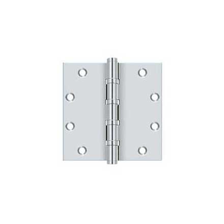 Deltana [DSB55B26] Solid Brass Door Butt Hinge - Ball Bearing - Button Tip - Square Corner - Polished Chrome Finish - Pair - 5&quot; H x 5&quot; W