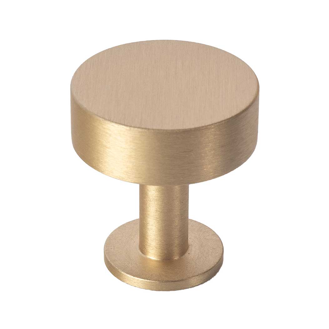 1-1/2 Solid Brass Oval Knob with Beveled Round Base Plate - Satin