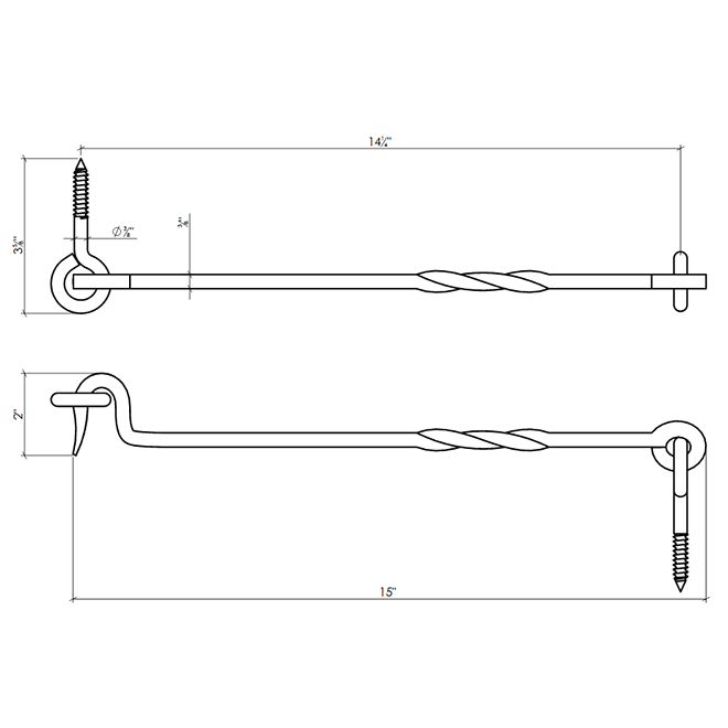 Lynn Cove Foundry [KS BH02] Galvanized Steel Shutter Hook - Twisted Bar ...